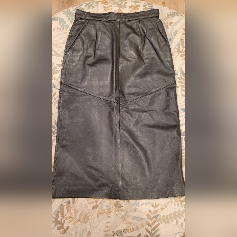 Vintage EVAN DAVIES Black Leather Maxi Skirt